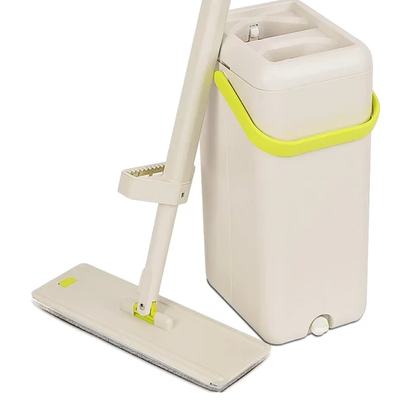 1146 FLOOR MOP AND BUCKET SET, FLAT MOP FOR CLEANING WITH WRINGER, SELF CLEAN DAMP MOP AND BUCKET FOR HARDWOOD, LAMINATE, 2 IN 1 HANDS FREE MOP WITH WASHABLE MICROFIBER PAD FOR WET & DRY USE